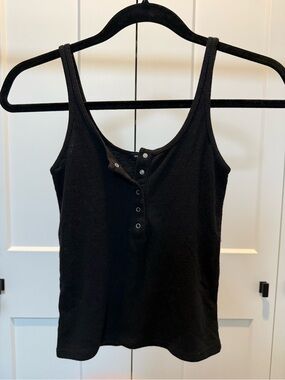 Brandy Melville Black Ribbed Henley Tank